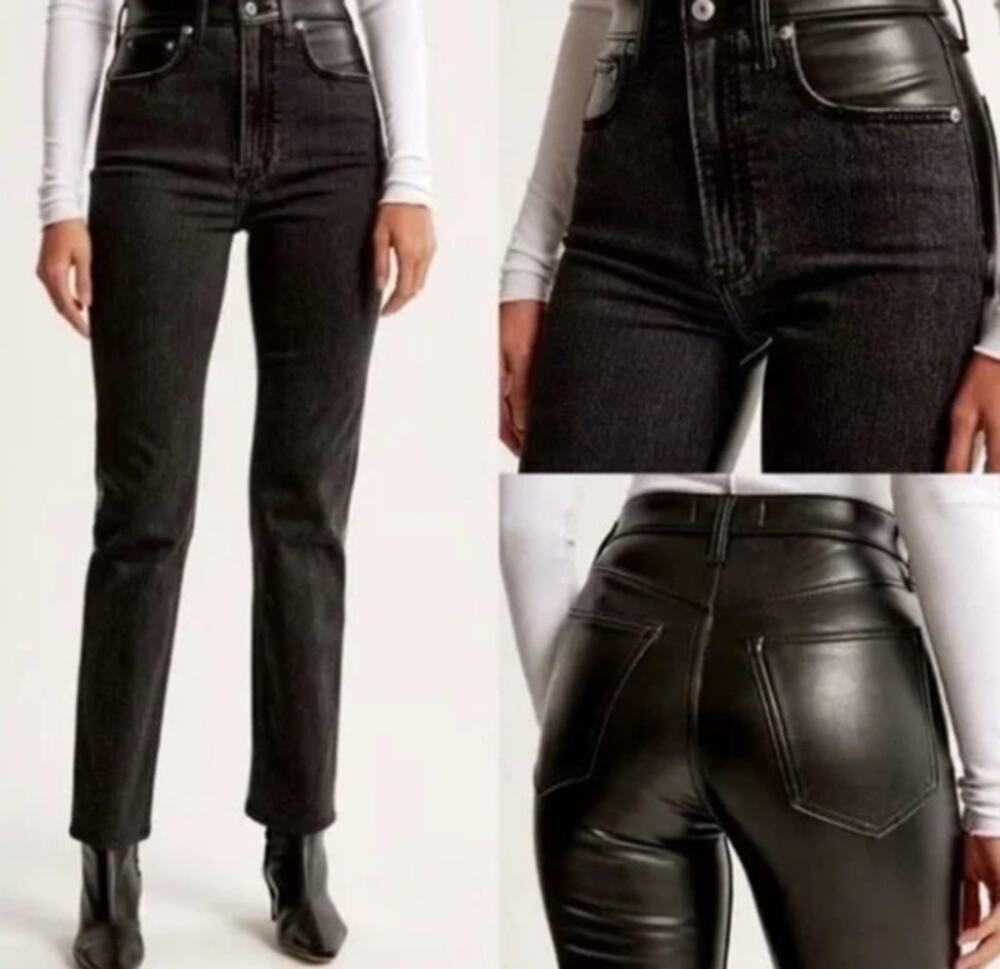 Abercrombie & Fitch Black Ankle Straight Jeans & Leather Pants Size 6